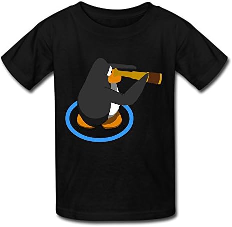Penguins Telescope Boy Short Sleeve T-shirts Black