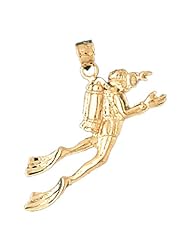 14K Yellow Gold Scuba Diver Pendant