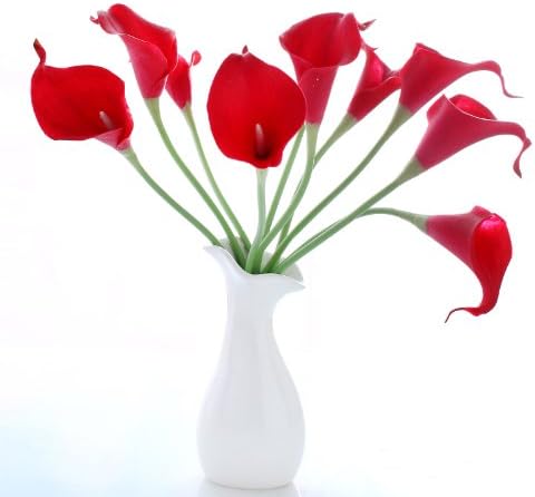 Real Touch Latex 8 Heads Calla Lily Artificial Flower Wedding Party Room Decoration DIY Flower Bouquet (Red)