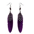 Trendy Silver-Tone Dark Purple Feather Earrings