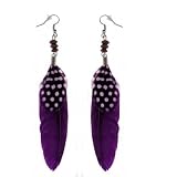 Trendy Silver-Tone Dark Purple Feather Earrings