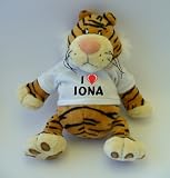 Tiger plush toy with I Love Iona T-Shirt