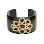 Women's Gold Plated Stainless Steel Black Plated Cuff Bracelet Flower Design, 7.75"