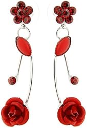 Glamorousky Elegant Red Rose Earrings with Red Austrian Element Crystals and Crystal Glass (501)