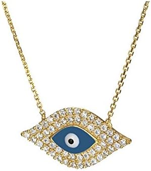 iJewelry2Clear CZ Gold-plated Sterling Silver Blue Evil Eye Charm Pendant Necklace 16+1" Extender
