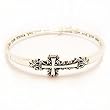 Inspirational Bangle Bracelet Silver Metal with Cross Charm