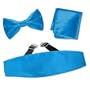 Men's Pretied Silk Bow Tie and Cummerbund Set by Elite Solid in Blue Aster