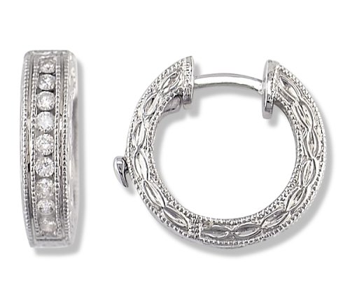 1/4 Carat Antique Diamond Hoop Earrings in White Gold (with Safety Lock)