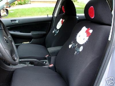 Holiday Season- Free Upgrade Any Shipping Service to Priority Mail (Only Takes About 2-3days.) 6pcs Set of Hello Kitty Car Front Seat Cover...black with Free Gift of Non-slip Dash Grip Pad Mat