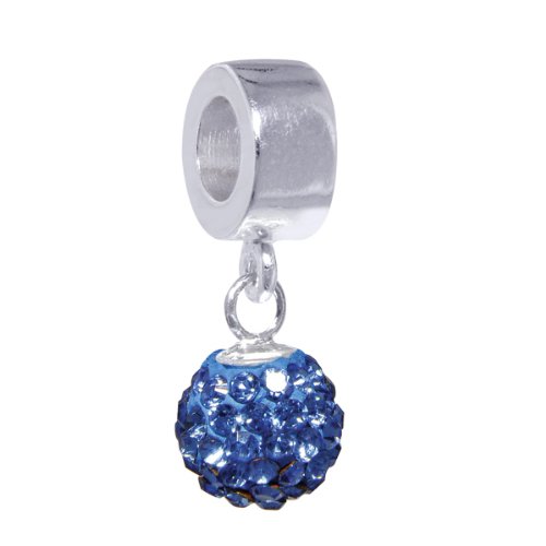 925 Sterling Silver Dangle Blue Topaz Color CZ Crystal December Birthstone Bead For Chamilia, Troll, Pandora, Biagi, Personality and More Charm Bracelets