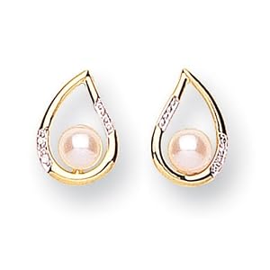 9ct Gold Diamond and Freshwater Pearl Earrings
