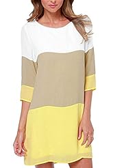 3/4 Sleeves Chiffon Summer Colorblocking Round Neck Tunic 