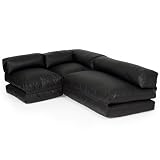 Kitchen & Housewares : 3 Part Corner Seat / Fold out Lounger(s) - Four Seater, BLACK Faux Leather Bean Bag