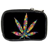 Compact Digital Camera Leather Case of Marijuana Leaf with Flowers in 60s Colors