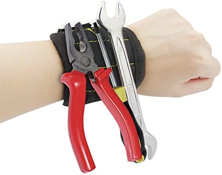 GEEKPRO® Magnetic Wristband Tool with 6PCS Embedded Super Strong Magnets--Best Magnetic Wrist Arm Band for Holding Tools, Screws, Nails, Bolts, Drilling Bits- Holds Small Metal Objects Black