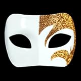 Mystic Gold Glitter & White Venetian Masquerade Mask ~ Mardi Gras Prom Party (STC12951)