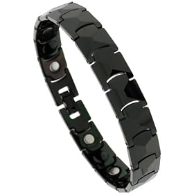 8 in. Tungsten Black Faceted Link Magnetic Bracelet, 1/2 in. (12mm) wide
