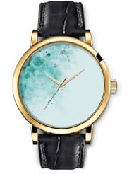 SPRAWL Aanalog Fashion Series Gold Ladies Watches of Genuine Black Leather Strap,Unique Wrist Watch for Women Girls Designed with Blue spots on the corner