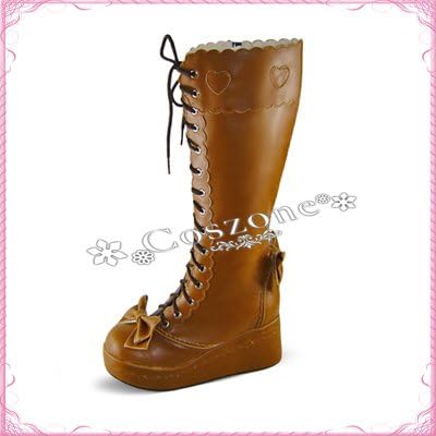 JAPAN COSPLAY ORIGINAL Japanese Ribbon Bow Lace-up Shaft Rubber-soled Gothic Lolita Boots 24.5cm