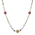 Long Beaded Station Necklace - Goldtone