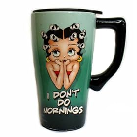 Betty Boop, I Don't Do Mornings Ceramic Travel Mug by Spoontiques