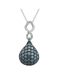 14K White Gold 1.24ct Glamour Pave White & Blue Diamond Teardrop Necklace