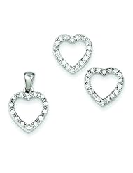Sterling Silver CZ Heart Earring and Pendant Set