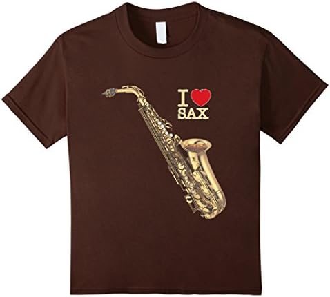 I Love Sax Saxophone Musician Music T-Shirt - Kids 10 - Brown