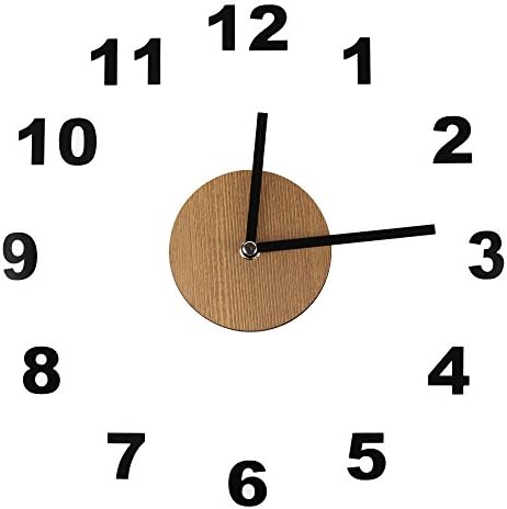 Silent Non-Ticking Wooden + Decal Wall Clock Unminuto - The Basic Clock Arabic Numerals (Brown)
