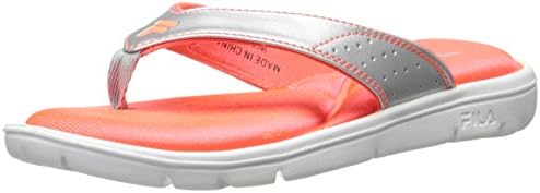 Fila Women's Amazen Memory 4 Sandal, White/Metallic Silver/Fiery Coral , 6 M US