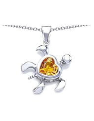 Original Star K (tm) Large 10mm Heart Shape Simulated Citrine Sea Turtle Pendant in 925 Sterling Silver