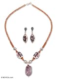 Amethyst and ceramic jewelry set, 'Lavender Earth' 0.5 W 17.7 L