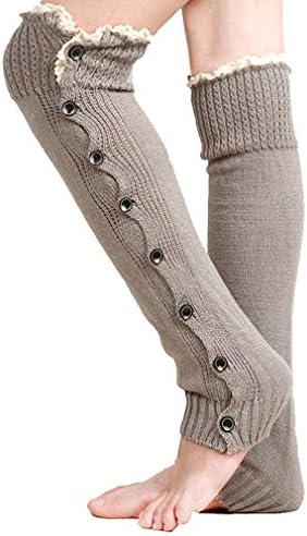 Kathlena® Women Knee High Knit Flat Button Down Crochet Lace Trim Leg Warmers