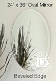 Frameless Beveled Mirror: Oval Shape, 24 x 36, 1 Beveled Edge, 1/4 Thick Glass Mirror