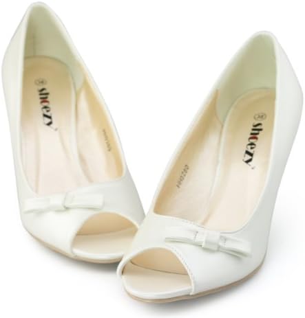Shoezy Ladies Peep Toe Pu Leather Bridesmaid Casual Heels Court Shoes