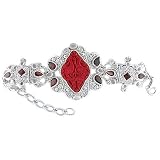 Sterling Silver Cinnabar, Moonstone and Garnet Bracelet by Sajen