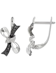 14K White Gold 0.14ct Ribbon Black & Diamond Huggie Post-Snap-Down Earrings