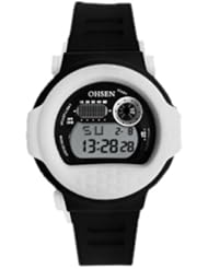 OHSEN YI-1212-2 LCD Sport Mens Lady Wrist Watch Date Day Stopwatch Rubber White