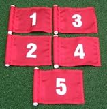 White Numbered Set (1-5) Red Jr. (8 L x 6 H ) Marker Flags For Golf & Putting Green Applications