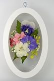 Real Flowers Suncatcher -  English Garden Arrangement - with Real Preserved Pink, Lavendar & White Violets. Larkspur, Viola and Allysum. Suncatcher and Wall Hanging Decor - Wood Frame - Beveled Glass - Handmade and Crafted in the U.S.