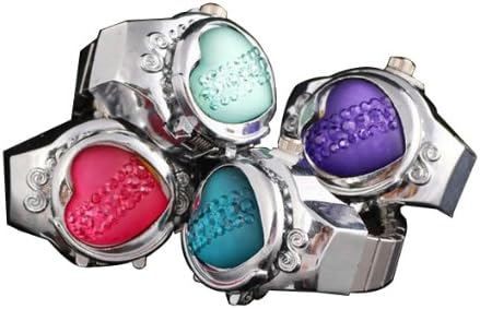 Coostyle 4 Psc Sky-blue Red Purple Blue Heart Designed Silver Finger Ring Watches Lovely Cute Fashion Stainless Steel Metal (With Gift Box) Round Dial Elasticity Mini Electronic Watch Quartz Watches
