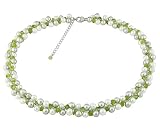 Sterling Silver, Freshwater Cultured Pearl and Peridot Necklace, 15-18