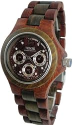 Tense Mens Wood Watch Sandalwood w/Green Hypoallergenic G4300SG