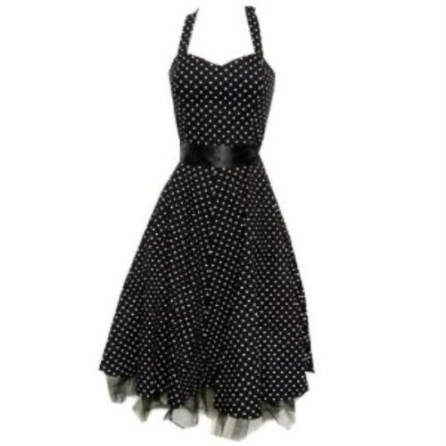 Pretty Kitty Fashion 50s Polka Dot Schwarz Weiß Neckholder Cocktail Kleid