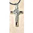 Saint Benedict Gold with Brown Inlay Crucifix Necklace - Adjustable Cord - Made in Italy