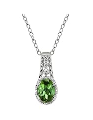 0.91 Ct Oval Green Tourmaline White Topaz 925 Sterling Silver Pendant
