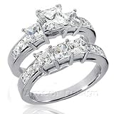 14K White Gold Princess Cut Diamond Semi-mount Matching Set thumbnail