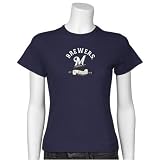 Milwaukee Brewers Navy Blue Ladies Banner T-shirt