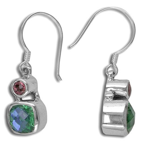 Sterling Silver Caribbean and Watermelon Blush Quartz Dangle Earrings by Sajen