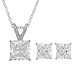 Platinum Overlay Sterling Silver Princess-Cut Cubic Zirconia Pendant w/ Matching Stud Earrings Set